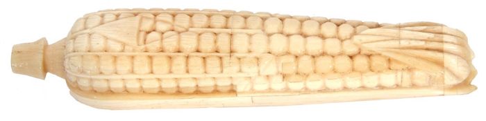 An unusual Japanese Okimono carved ivory sweetcorn Meiji period, 15cm long