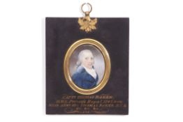 Second quarter of 19th century unsigned oil miniature, head and shoulders portrait of Capt Thomas