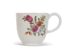 Lowestoft porcelain coffee cup circa 1775, with a tulip painter type design in polychrome