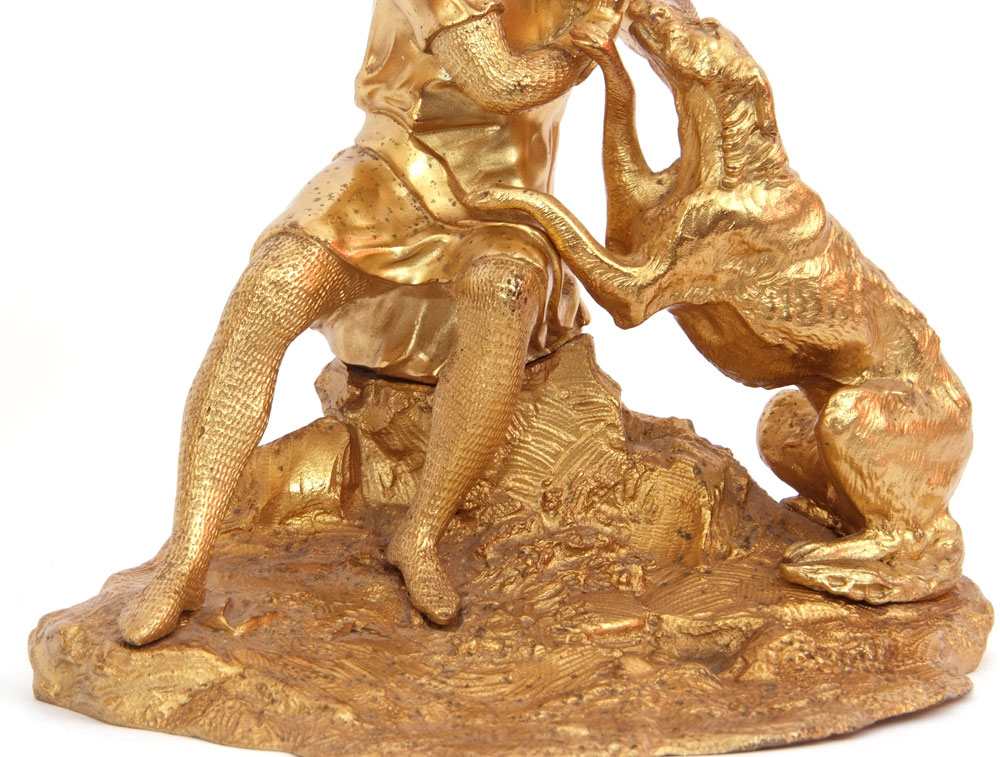 Messenger & Sons signed gilt bronze study of a medieval knight and dog stamped and dated May 1851 ( - Image 6 of 6