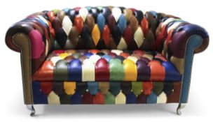 21st century designer Chesterfield arch back sofa, upholstered in multi-coloured leather harlequin