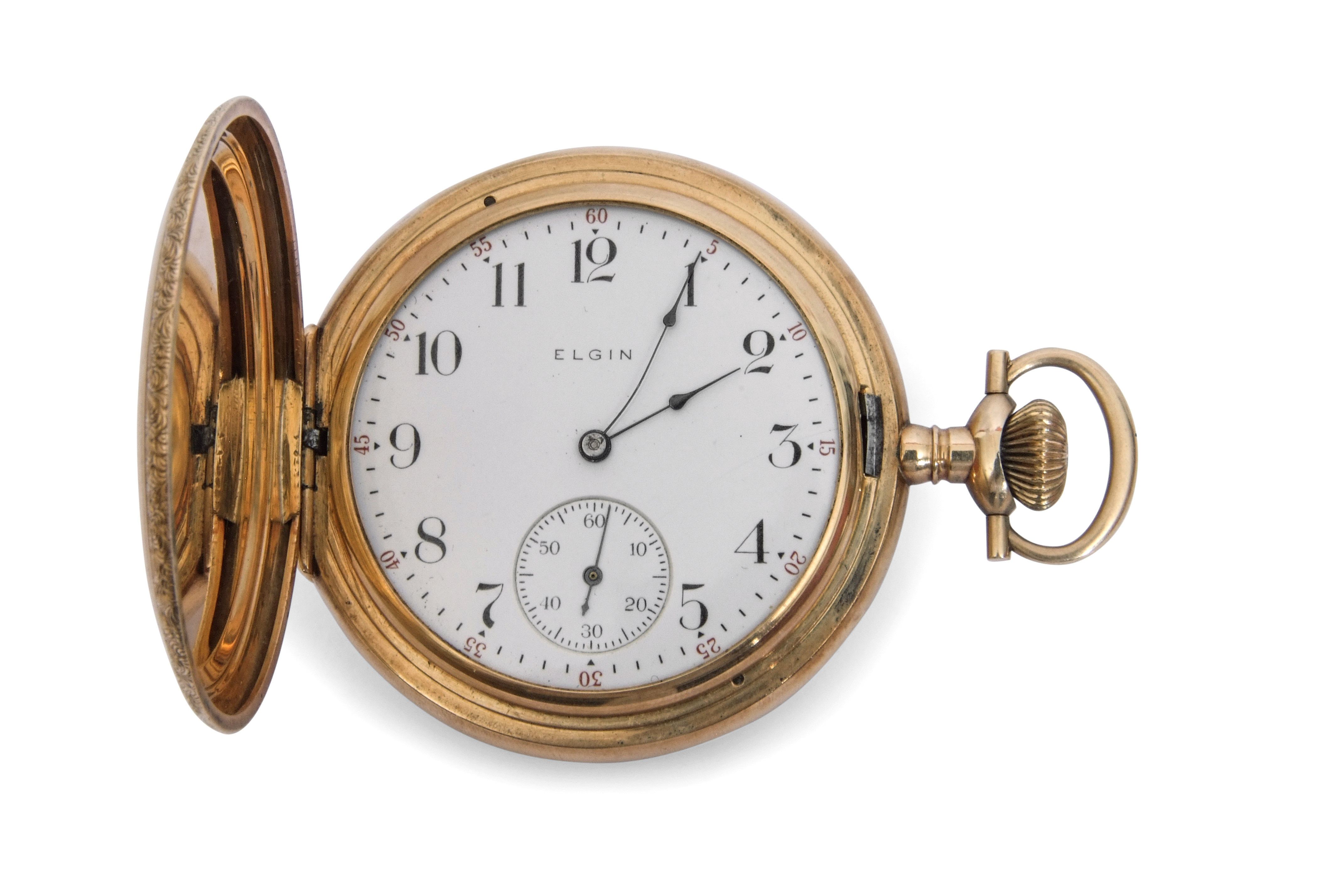 Second quarter of 20th century 14K gold cased full hunter pocket watch by Elgin, the back and