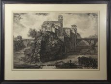 Giovanni Batista Piranesi (1720-1778), "Veduta del Isola Tiberina", black and white etching, circa