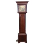 Early 19th century mahogany longcase clock with ogee top over a blind fretwork panel, square brass