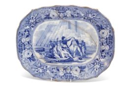 Rare Jones & Sons British History series meat plate, early 19th century, printed in blue and white