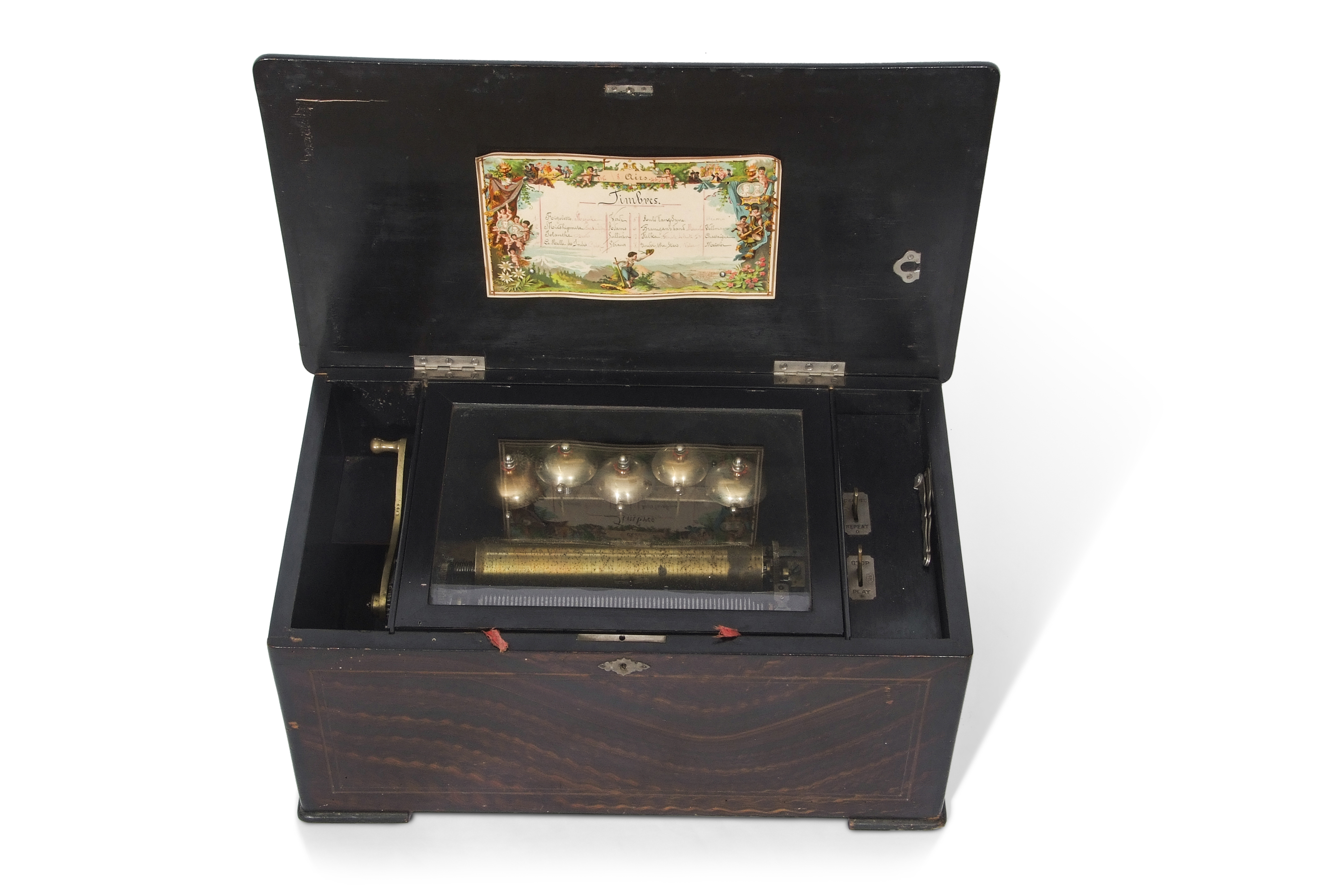 Late 19th century rosewood and inlaid cased large music box of eight airs, serial number 4463,