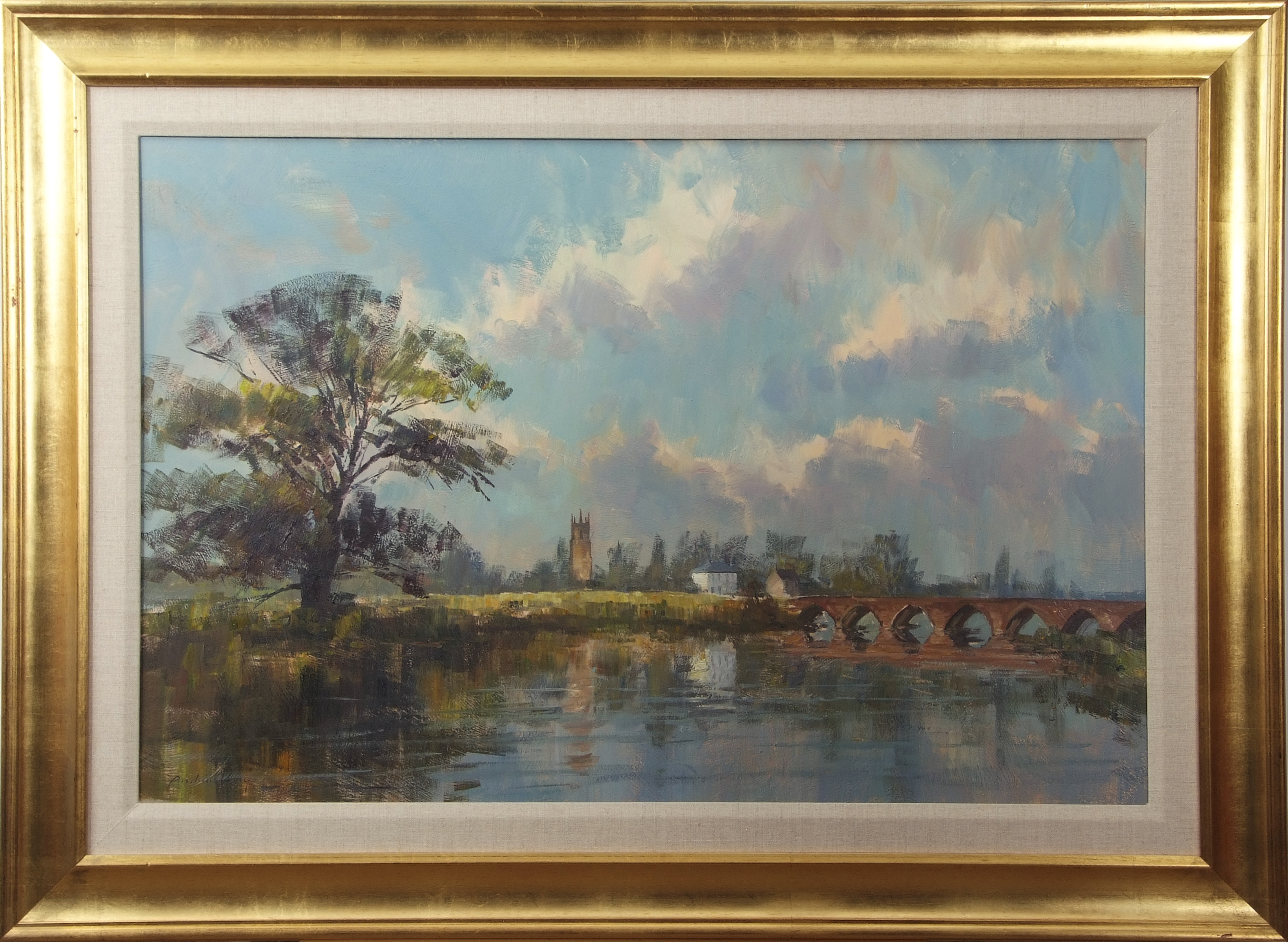 •AR Andrew King, ROI, EAGMA (born 1956) "River Ouse near Barford", oil on board, signed lower