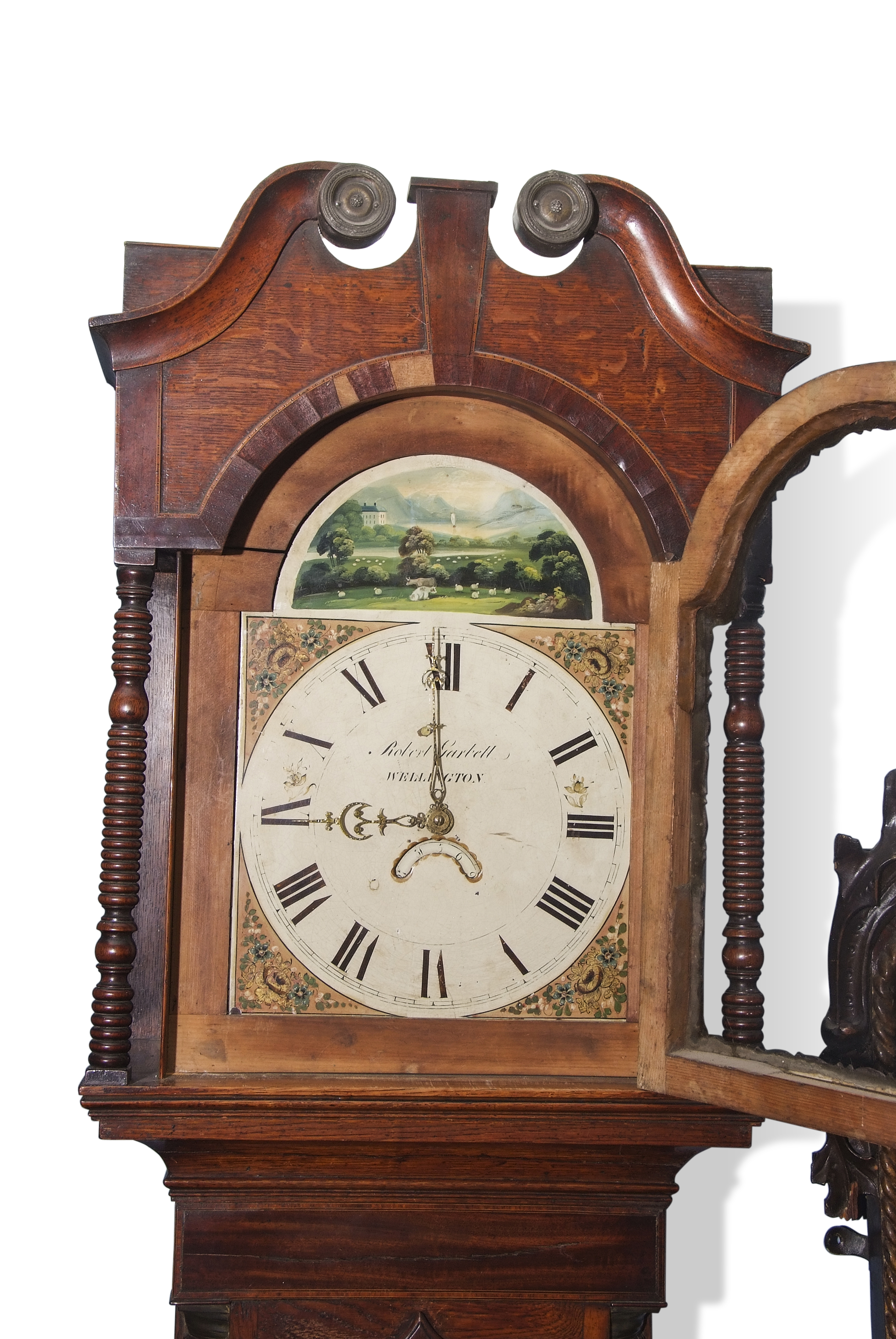 Early 19th century oak longcase clock, swan neck pediment over a painted arched dial by Robert - Image 2 of 3