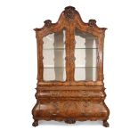 Good quality reproduction William and Mary style arch top side cabinet, the cornice crested with