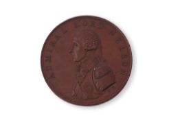 Small bronze medal commemorating the return home of Admiral Lord Nelson 1800, obverse features