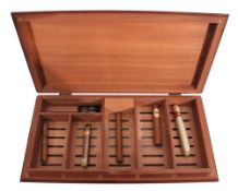 Good quality walnut finished humidor which holds a range for five types of hand made cigars, 48cm