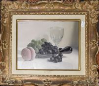 Jacques Blanchard (1912-1992), "Grapes and Peach", oil on panel, signed top left, 20 x 25cm.