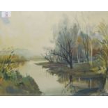 Italian School (20th century), Coastal view and river landscape, pair of watercolour and gouache,