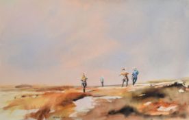 Kenneth Tidd (contemporary), "Bait Diggers, Stiffkey Marshes", watercolour, signed lower left, 33
