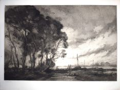 Charles Henry Baskett (1872-1953), "The Dawn Wind", black and white mezzotint, signed and