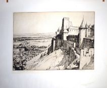 Malcolm Osborne (1880-1963), "The Fortress- Carcassonne", black and white etching, signed and