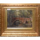 Capt A T Maitland (19th/20th century), Figure on a bridge, oil on board, signed lower right, 22 x
