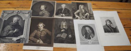 Folder of eight 19th century mezzotints, portrait studies, assorted sizes, all unframed (8)