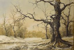 Nils H Christiansen, RAC, (1867-1939), Winter landscape, oil on board, signed lower right, 46 x