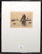 Alfred Richard Blundell (1883-1968), "Lowestoft Harbour", black and white etching, signed in