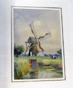 William Leslie Rackham (1869-1944), Marsh windmill, watercolour, signed and dated 1912 lower