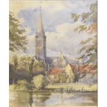A J Cole (19th century), Salisbury Cathedral from Palace Garden, Sept 5 1876, watercolour, signed
