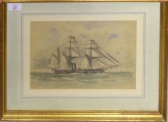 English School (19th century), Royal Navy Paddlesteamer of the Blue Squadron, watercolour, 22 x