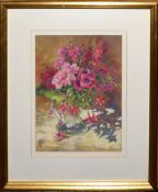 Maureen Jordan (20th century), "Summer flowers in a glass jug", pastel, monogrammed lower left, 33 x