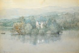 W Proudfoot (1822-1901), River scene with cottage, watercolour, signed lower left, 38 x 55cm