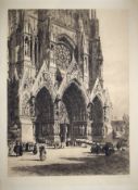 Axel Herman Haig (1835-1921), Figures before a Cathedral, black and white etching, signed in