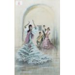 R Hale Sutton (20th century), Flamenco dancing, watercolour, signed lower right, 43 x 27cm