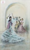 R Hale Sutton (20th century), Flamenco dancing, watercolour, signed lower right, 43 x 27cm