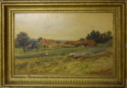 Leopold Rivers (1852-1905), Landscape with farmstead, oil on board, signed lower right, 16 x 25cm