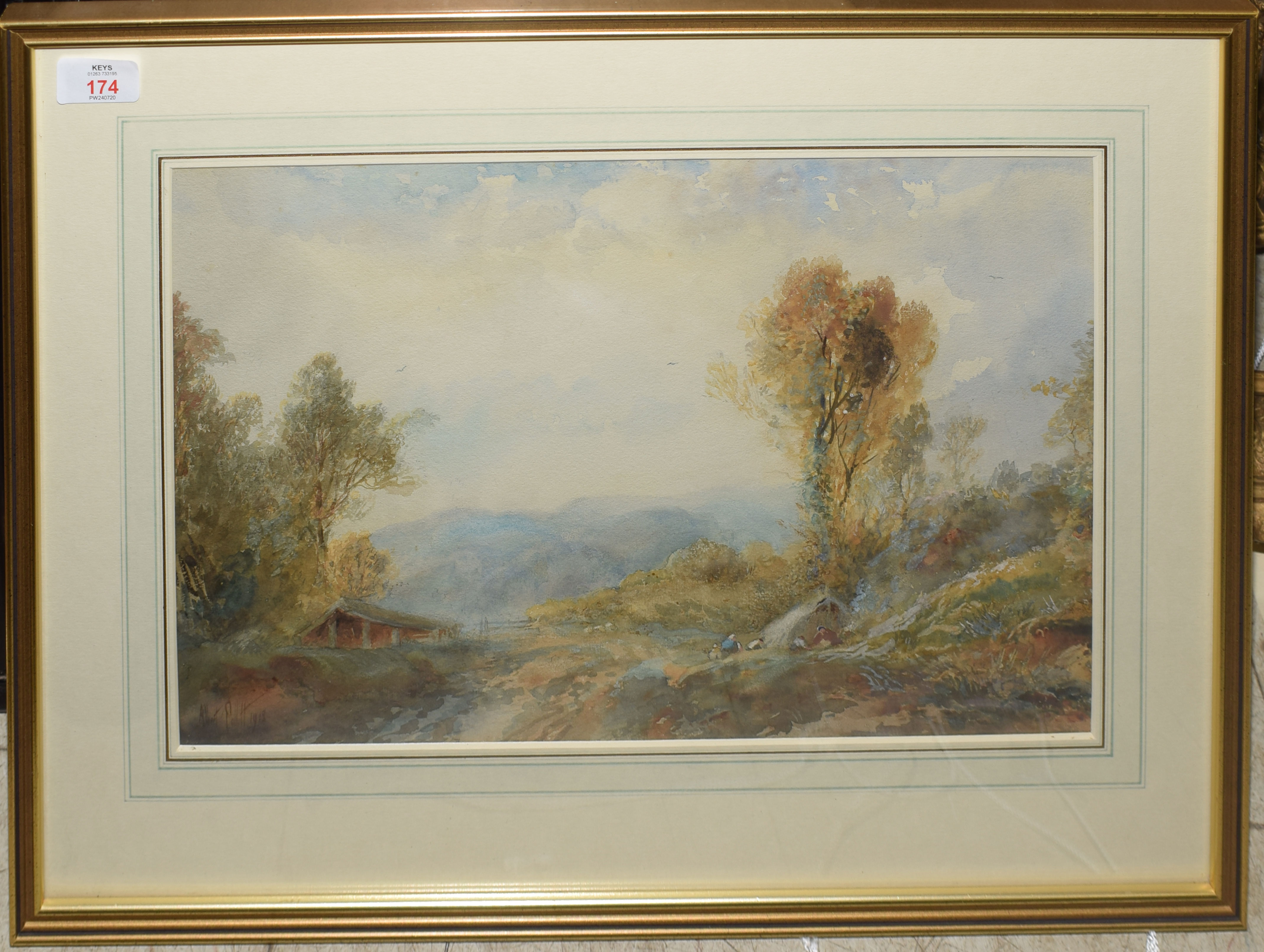 Albert Pollitt (1856-1920), Landscape with figures and encampment, watercolour, signed and dated