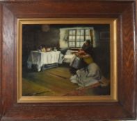 After Frank Bramley (1857-1915), "A Hopeless Dawn", oil on canvas, 29 x 37cm
