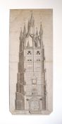 William Gooch (18th century), "St Nicholas Tower, Newcastle", pen and ink drawing, signed, dated