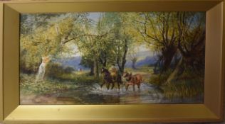 E Brooke (19th century), Crossing the Roden, watercolour, signed lower left, 23 x 38cm