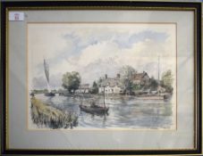 Derek Abel (1925-2008), "Horning Ferry", pen, ink and watercolour, signed, dated 85 and inscribed