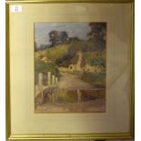 Joseph Harold Swanwick (1866-1929), Cottage in a lane, watercolour, signed lower left, 33 x 24cm