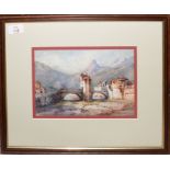 Gabriel Carelli (1820-1900), "View of Saspello", watercolour, signed lower left, 17 x 24cm