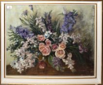 Elizabeth Pickard (20th century), "Flowers from Portugal", oil on canvas, signed lower right, 57 x