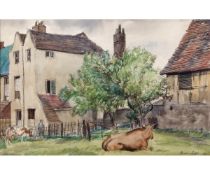 •AR Robert Norman Hepple, RA, RP, NEAC (1908-1994), Farmyard in France, watercolour, signed and