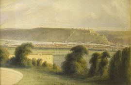 English School (19th century), Ehrenbriestein Castle and Koblenz from Ford Alexander, watercolour,