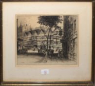 Albany E Howarth (1872-1936), "Staple Inn from Gray's Inn Road", black and white etching, signed