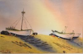 Janet Jones (20th century), "Fishing boats - Dunwich", watercolour, signed lower left, 25 x 34cm