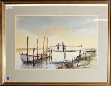 Kenneth Tidd (contemporary), "Morston Ferryman", watercolour, signed lower right, 32 x 51cm