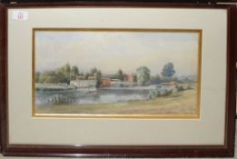J W Corbett (19th/20th century), "Houseboats at Laleham, River Thames", watercolour, signed and