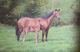E Richardson (20th century), Mare and foal, oil on canvas, signed and dated 1948 lower left, 39 x