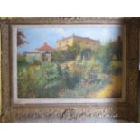 G M Rouse (20th century), House and gardens, oil on board, signed lower left, 34 x 49cm