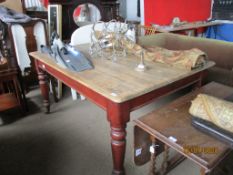VICTORIAN DINING TABLE WITH STRIPPED AND SCRUBBED TOP, SIZE APPROX 150CM X 105CM